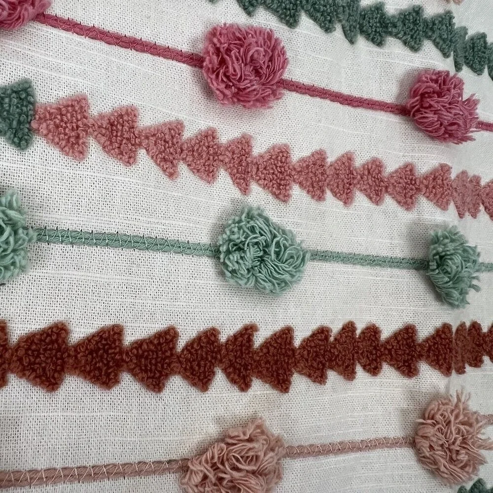 Pier 1 Boho Throw Pillow Case Cover Tassels Fringe Embroidered Pom Pom 29